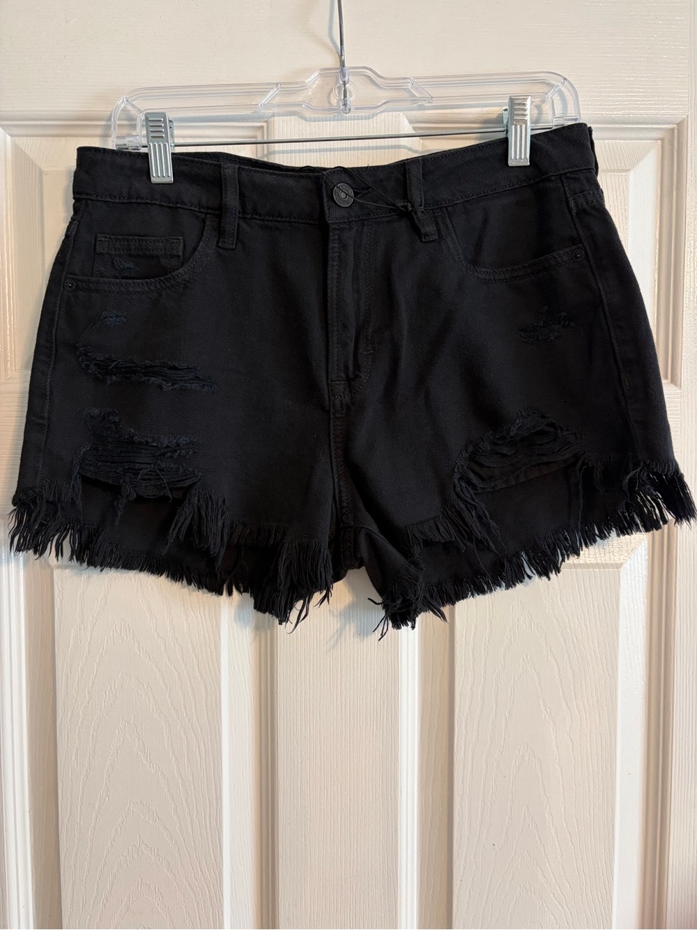 HIDDEN JEANS Black Distressed Denim Shorts High Rise Frayed Raw Hem NWT Size M